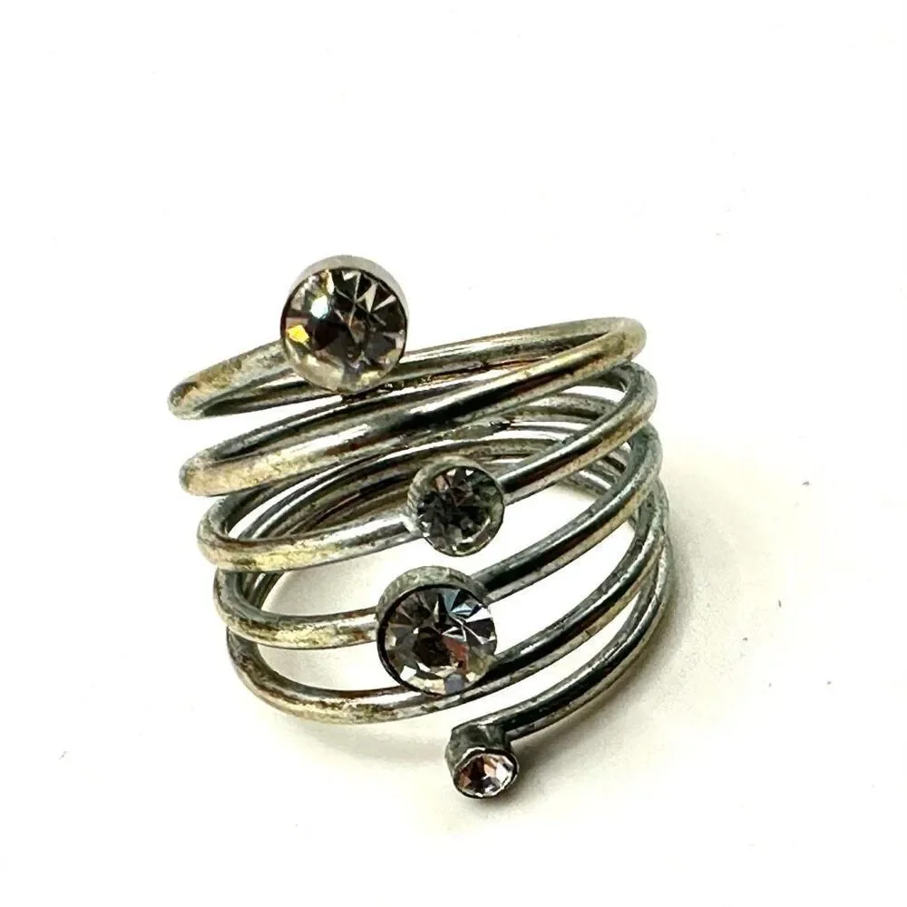 Silver tone multi rhinestone ring